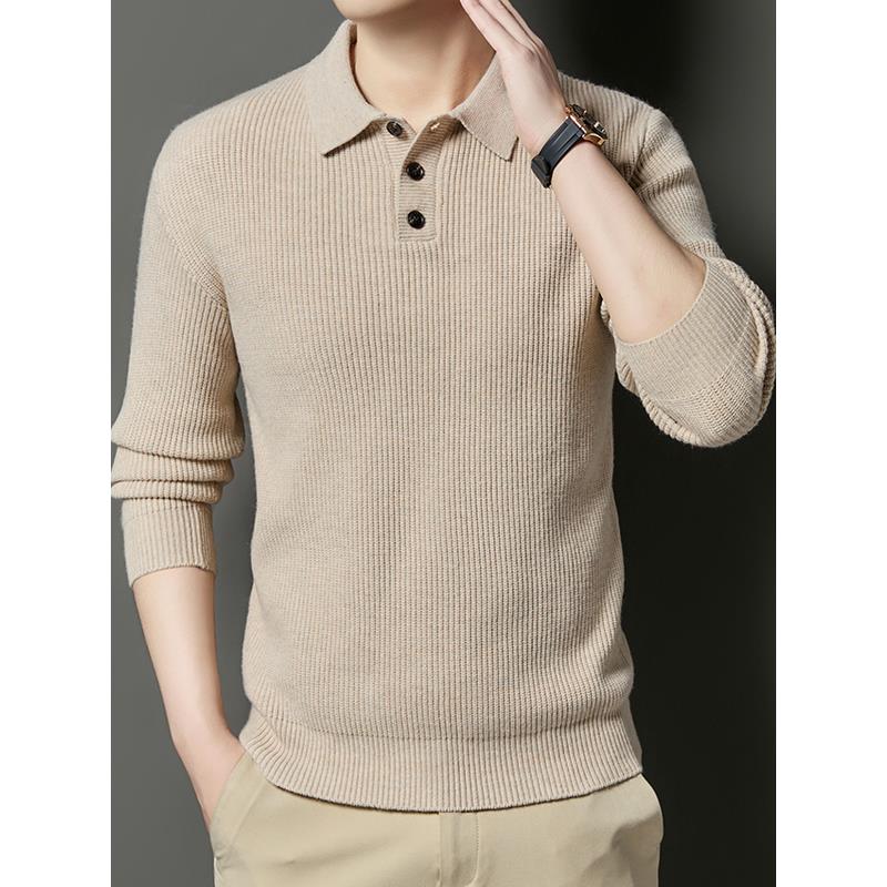 2025新款翻领粗线毛衣男冬季加厚保暖纯色针织衫宽松休闲潮流覆古