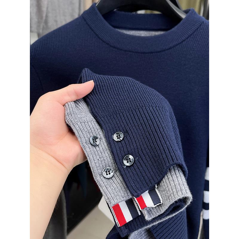 tb毛衣男士圆领潮牌2025新款加厚秋冬季长袖针织衫青年休闲毛线衣