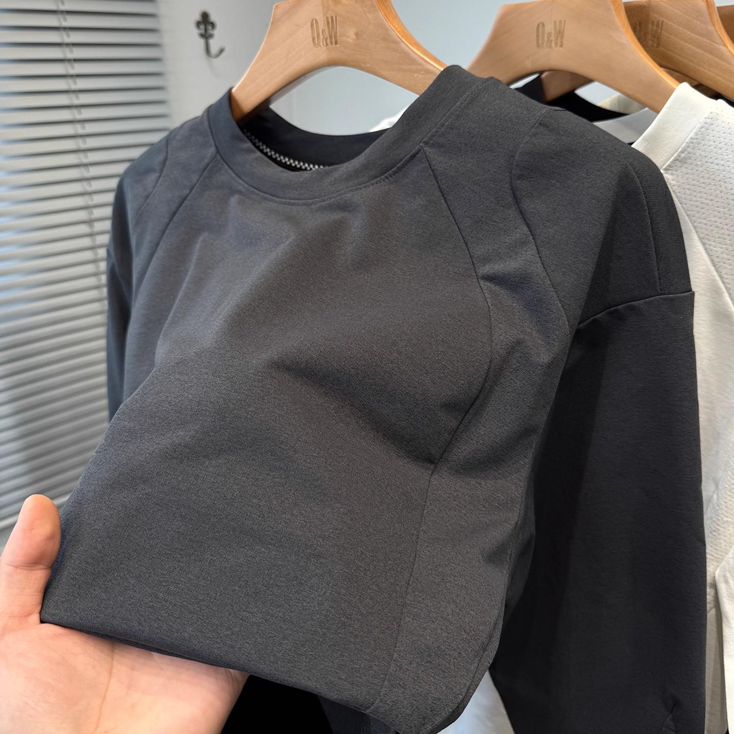 纯色拼接长袖t恤男2025新款运动休闲秋装中年男士上衣服圆领内搭