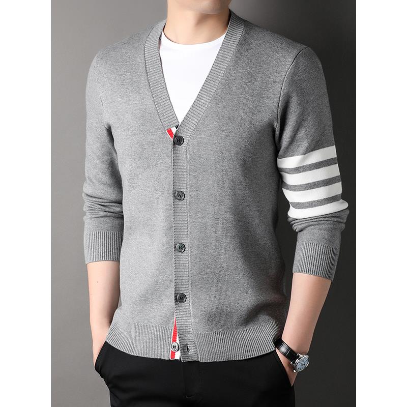 经典品牌开衫男针织衫春秋季V领毛衣外套男装tb外搭线衣披肩潮流