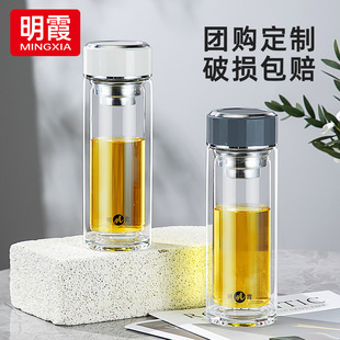 双层水杯男士玻璃杯新款茶杯便携大容量耐高温办公室家用车载杯子