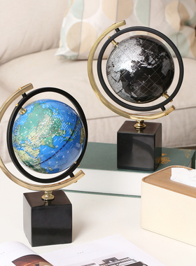 金属大理石旋转地球仪轻奢摆件