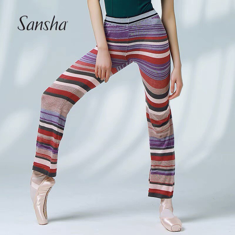 三沙芭蕾舞保暖长裤针织练功服秋冬成人舞蹈预热防寒时尚条纹毛裤