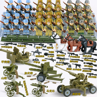 中国兵人军事积木基地美军毒气兵国防军打仗士兵6-8-12岁拼装玩具