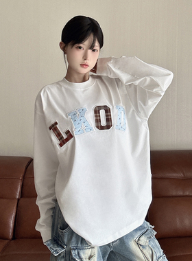 LK STORE LKOD2024秋冬新款拼色字母打底衫圆领基础长袖刺绣情侣