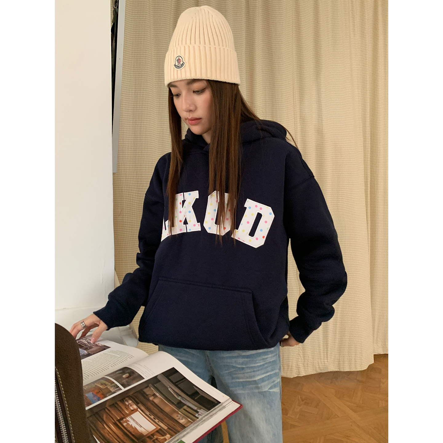 LKOD波点连帽字母卫衣