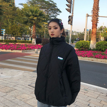 WASSUP秋冬2019新款棉服翻领加厚防水菱形格棉衣男女宽松高领外套