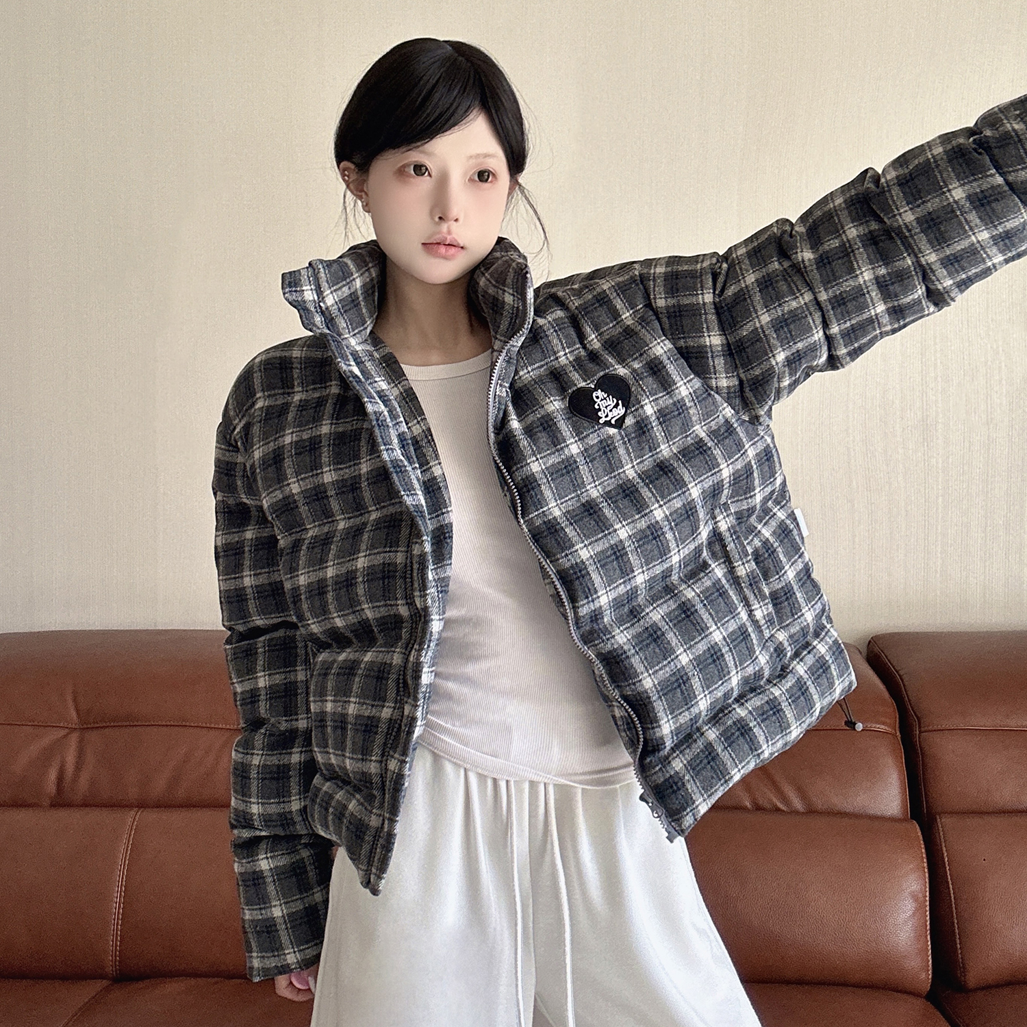 格子夹克短款外套辣妹加厚潮牌