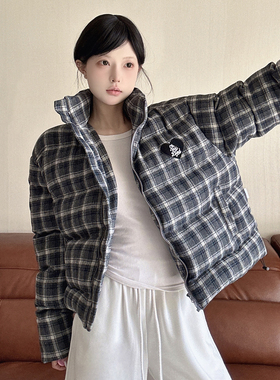 LKSTORE LKOD2025秋冬新款格子棉服夹克短款外套辣妹加厚潮牌棉衣