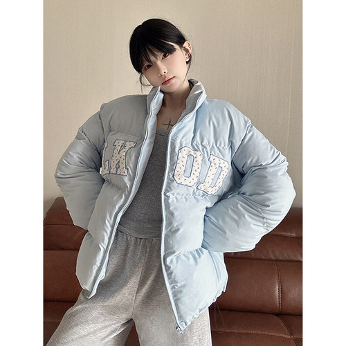 LKOD美式碎花字母百搭棉服夹克