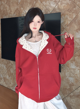 LK STORE LKOD2024碎花连帽卫衣情侣男女刺绣字母外套潮帽衫拼接