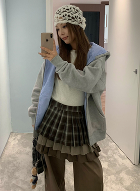 LK STORE LKOD2025秋冬格子潮牌格子千鸟格加绒连帽卫衣情侣款