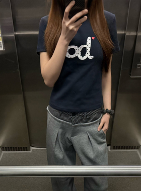 LK STORE LKOD2026夏季新款od波点爱心修身圆领短款女短袖美式tee