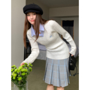 针织修身 LKOD2025条纹衬衣领od字母毛衣v领假两件长袖 女 STORE