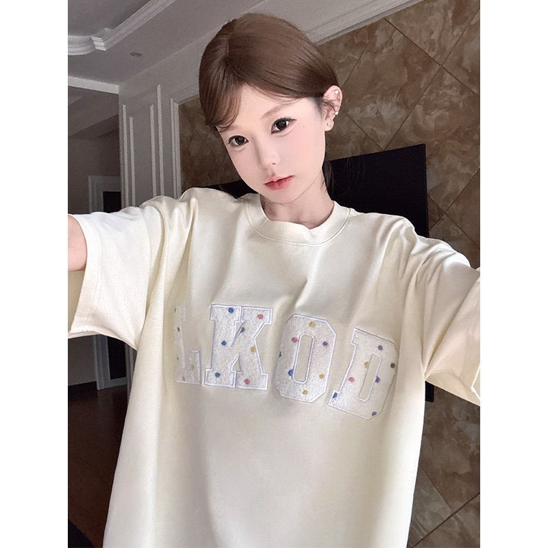 LK STORE LKOD2025夏季新款潮牌波点毛巾绣T恤短袖女情侣打底tee