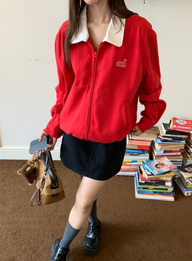 LK STORE LKOD2025秋冬红色羚羊刺绣拼接夹克潮牌短情侣男女外套