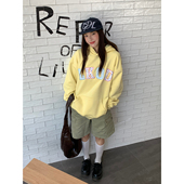 STORE 帽衫 LKOD秋季 连帽短绒波点格子字母卫衣男女情侣款 新款