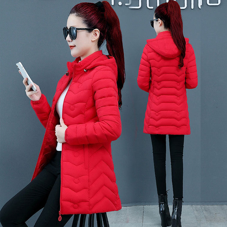 新款棉衣女中长款时尚修身羽绒棉服大码红色棉袄冬季女式加厚外套