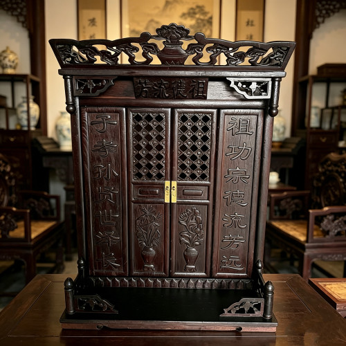 小神龛带门实木雕花供奉柜佛堂柜