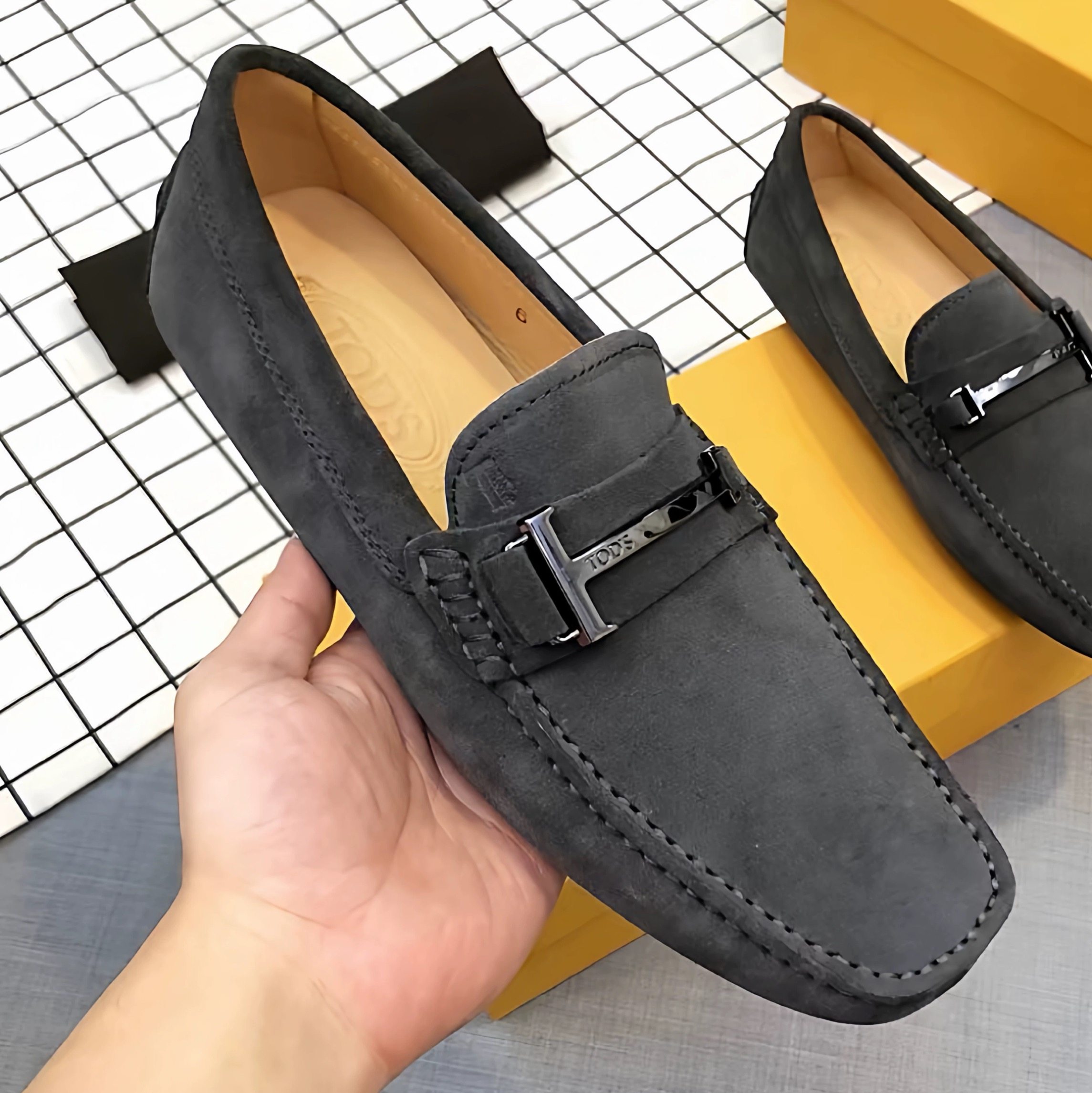 JCTQ高端休闲真皮豆豆鞋男软底百搭潮流透气懒人一脚蹬驾车乐福鞋