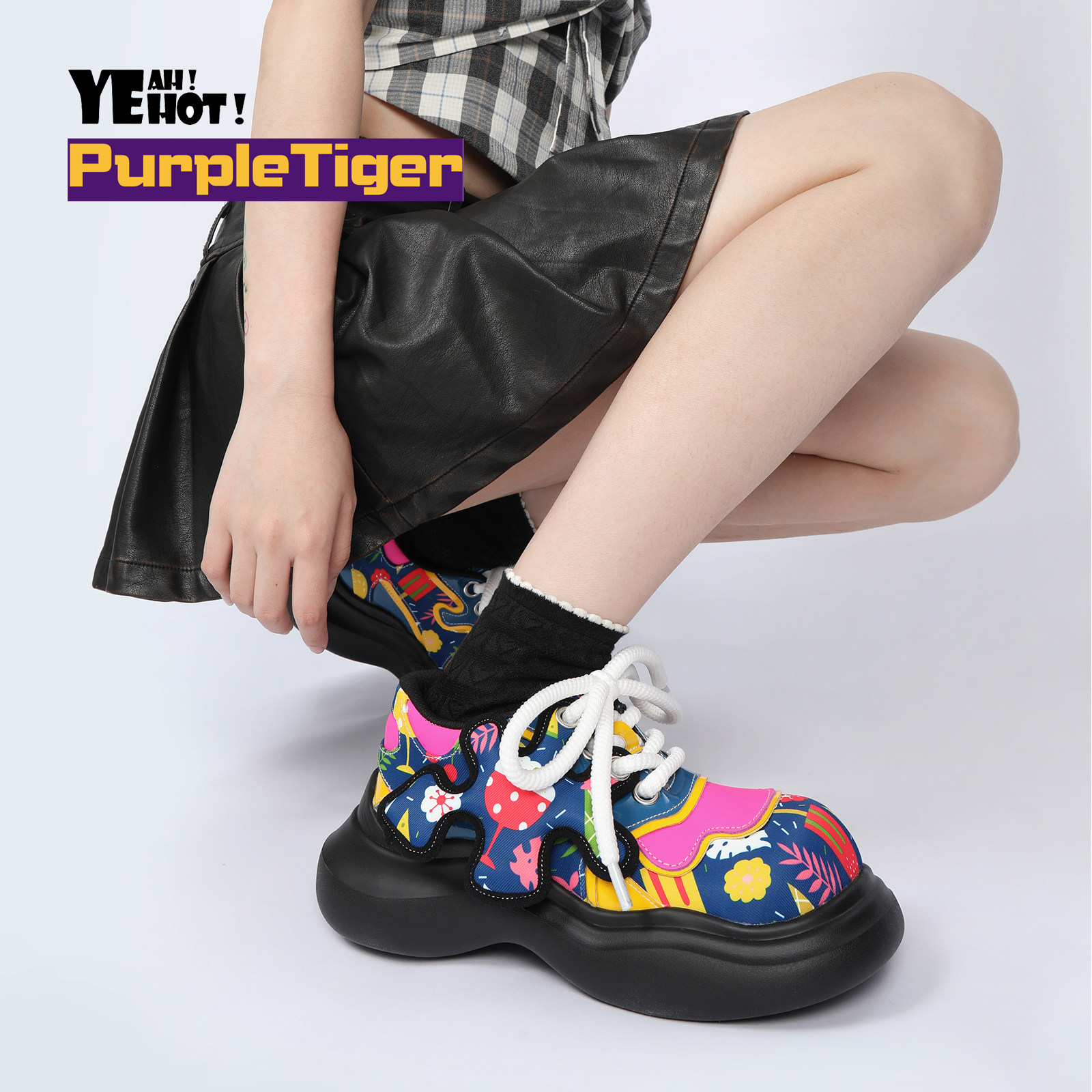 Purple Tiger2025秋季新品原创小众摇摇底设计感魔术贴系带女单鞋