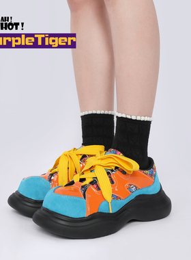 Purple Tiger2026春季新款原创小众甜酷个性系带拼色厚底女单鞋