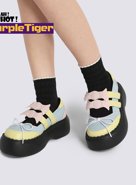 Yeah Hot原创小众新款可爱蝴蝶结时尚百搭多巴胺厚底小皮鞋休闲鞋