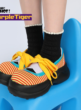 Purple Tiger2025秋季新款原创女撞色小众设计感休闲圆头女鞋单鞋