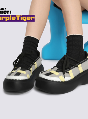 Yeah Hot2024原创设计感时尚百搭拼色丑萌可爱系带厚底小众单鞋