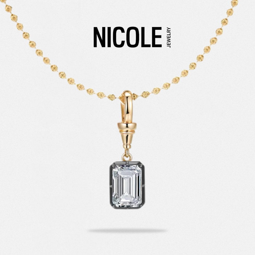 Nicole Jewelry 长方钻吊坠项链女黑金方钻锁骨链设计感男女同款