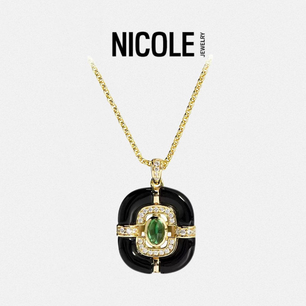 Nicole Jewelry 黑玛瑙祖母绿纯银项链轻奢重工锁骨链Artdeco风格
