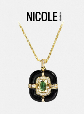 Nicole Jewelry 黑玛瑙祖母绿纯银项链轻奢重工锁骨链Artdeco风格
