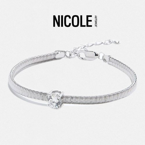 Nicole Jewelry蛇骨纯银项链女黄金弘线工艺4爪钻 轻奢小众锁骨链