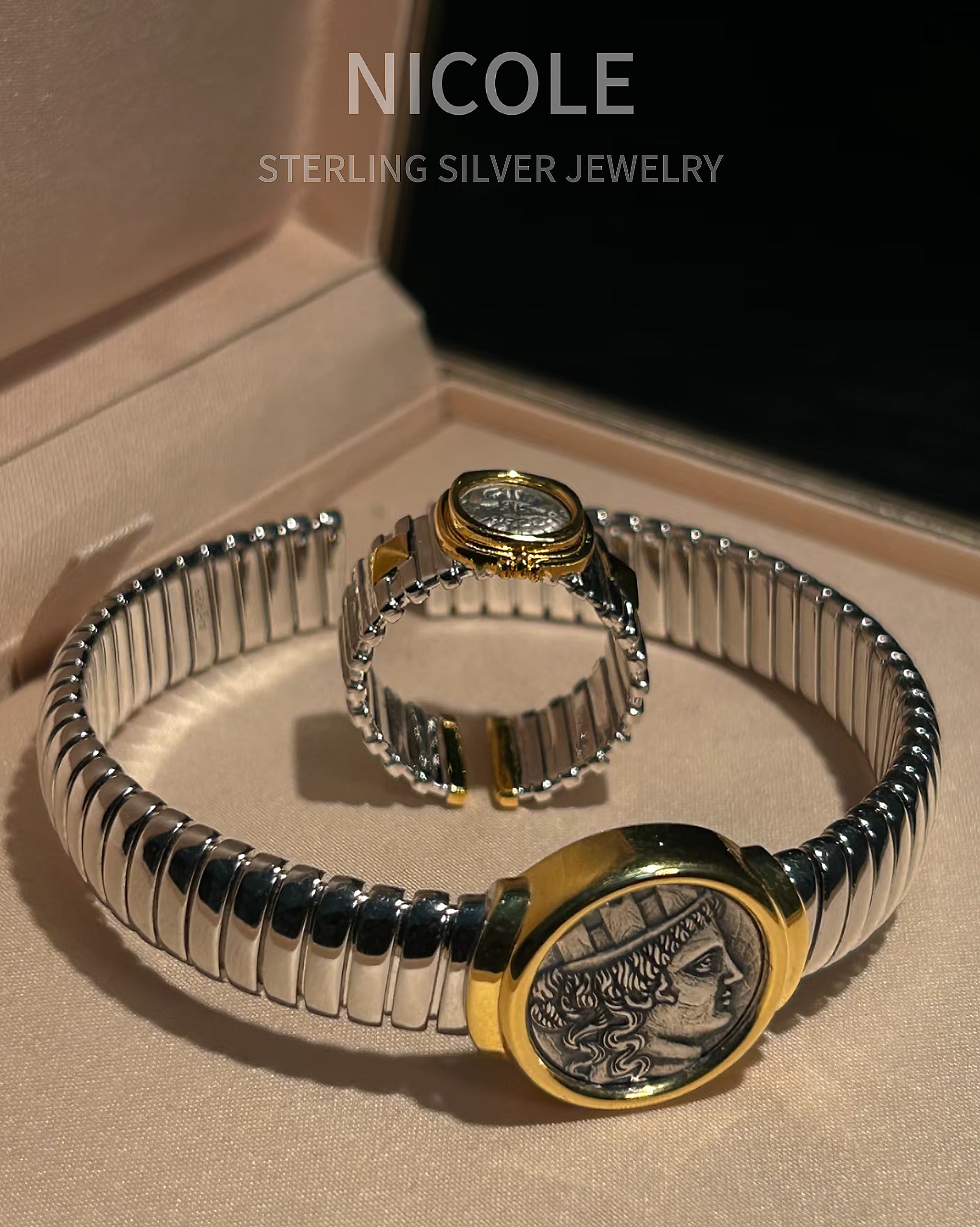 Nicole Jewelry 财富女神堤喀古币手镯S925纯银小众轻奢复刻古币
