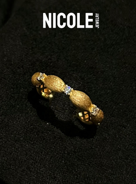Nicole Jewelry法式拉丝单层排钻戒指小众指环点钻米粒拉丝老钱风