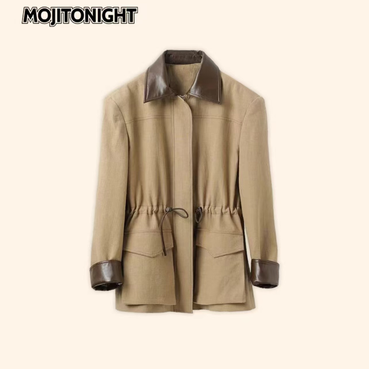 【昕怡粉丝专享】MOJITONIGHT小众设计款拼接风衣短外套#MJT8920