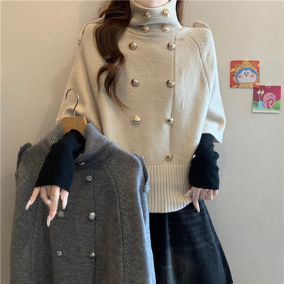 高级感灰色斗篷针织衫毛衣女2026秋大码胖mm拿破仑风外搭罩衫上衣