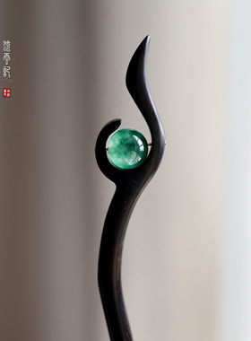 流云记水草玉髓黑檀木发簪古典