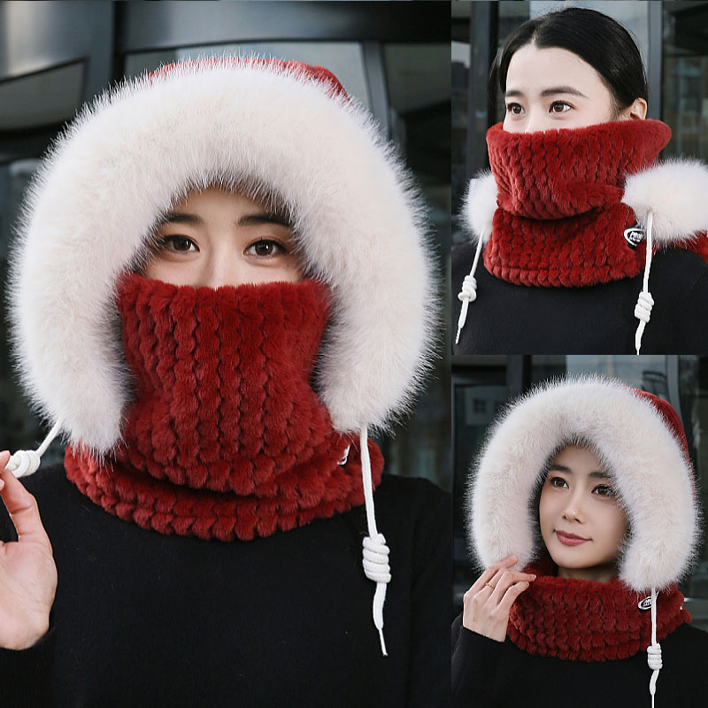 电动车毛绒帽子围脖口罩一体户外冬季防寒保暖面罩女新款骑行装备