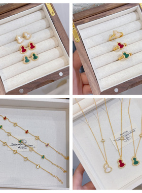 高级感微镶葫芦手链戒指套装金色小众设计网红同款小葫芦耳钉项链