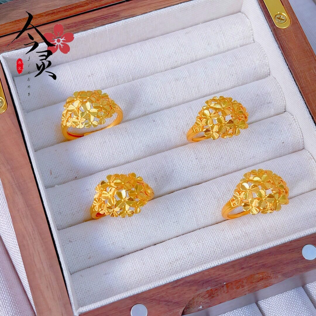 金色新款精致花团锦簇开口戒指新中式复古花塔同款指环饰品