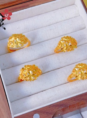 金色新款精致花团锦簇开口戒指新中式复古花塔同款指环饰品