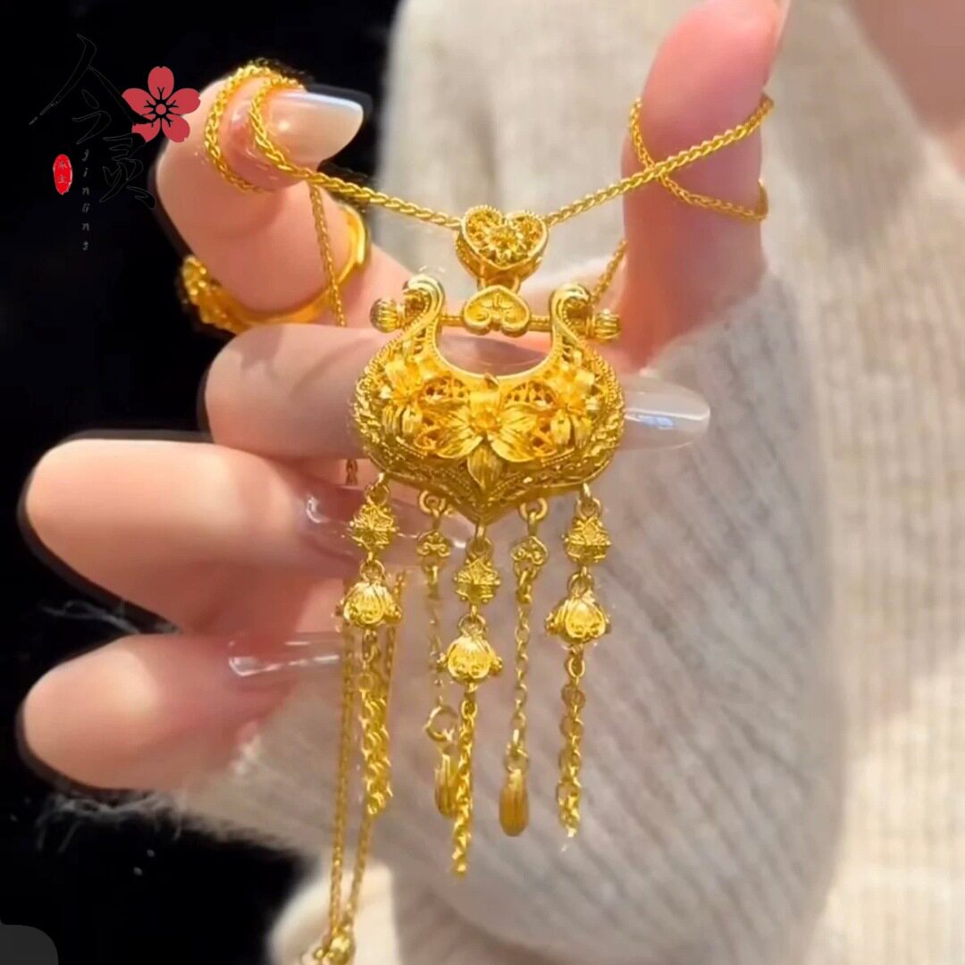 金店同款百合花流苏锁包项链吊坠  复古百搭时尚气质毛衣