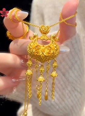 金店同款百合花流苏锁包项链吊坠  复古百搭时尚气质毛衣