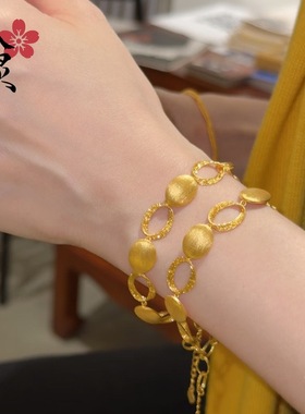 金色拉丝圆环手链项链耳钉套装