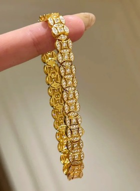同款金色中古满钻满圈镂空金钱手链精致小众高级感手饰品手串