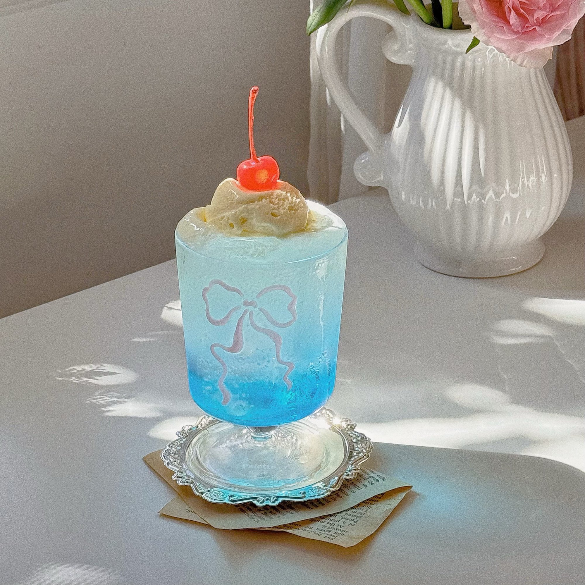 手工立体手绘蝴蝶结高脚杯香槟杯红酒杯果汁杯创意耐热冰激凌杯