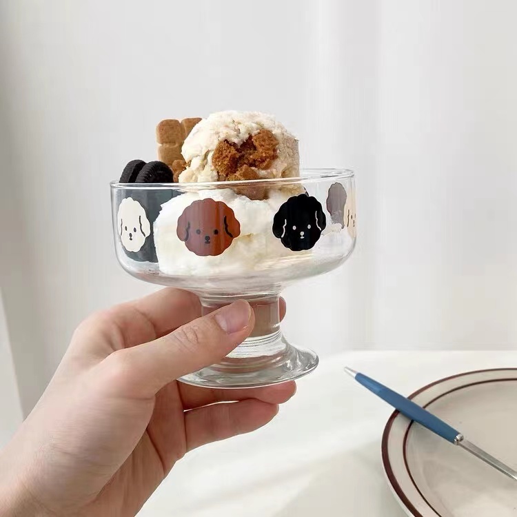 出口韩国创意泰迪狗狗宠物甜品杯冰激凌杯高脚杯可爱卡通零食杯