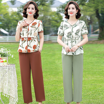 妈妈夏装雪纺套装时髦两件套