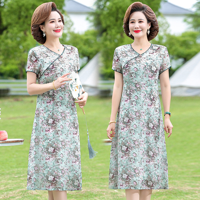 妈妈装夏季短袖改良旗袍连衣裙